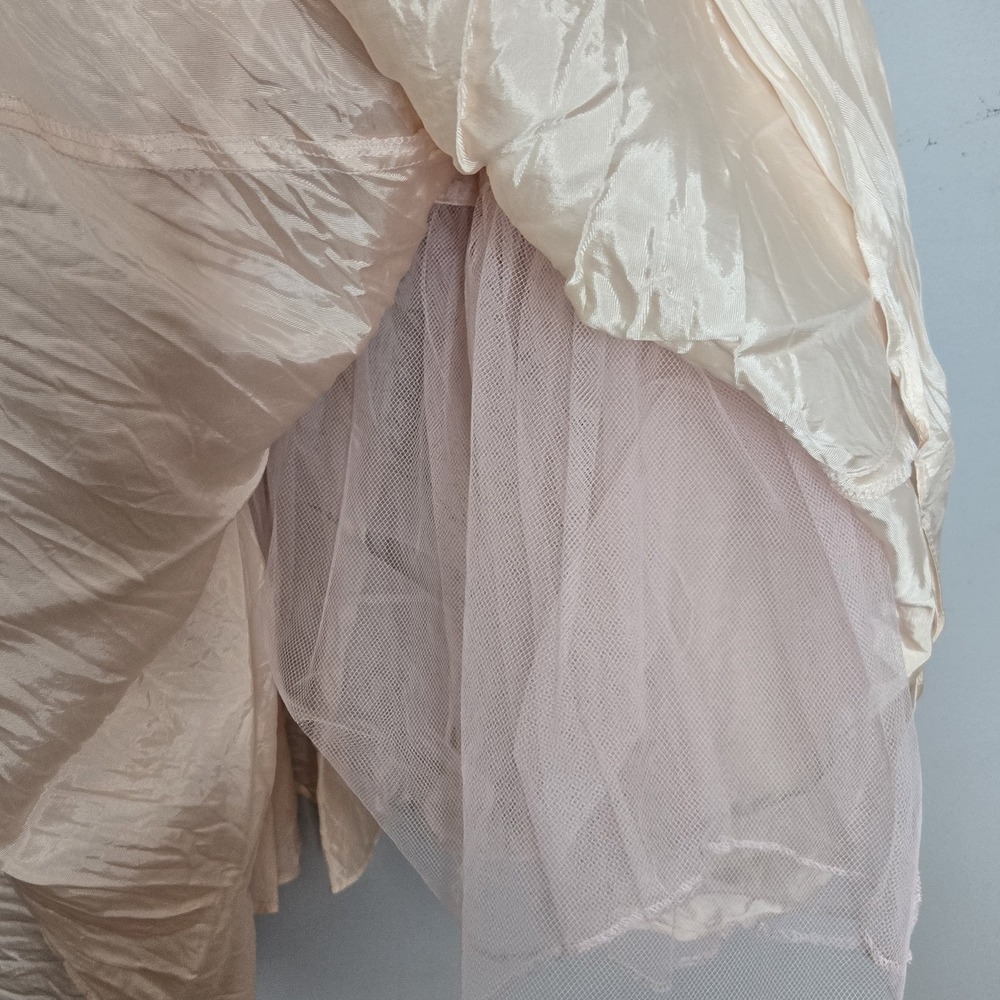 Vtg 80s Mayvens of California Iridescent Peach Pink Lace Puff Sleeve Prom Dress - Picture 12 of 14